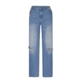 thumbnail image 4 of Bigersell Straight Jeans Women High Waisted Ripped Jeans with Destroyed Hole Straight Leg Jeans Full Length Denim Pants Trousers Button Closure Light BlueXS, 4 of 8