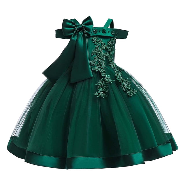Robes Fille Robes Formelles Tout-Petits Robe Vert Foncé pour Filles Robe d'Anniversaire Tout-Petit Robes pour la Journée des Enfants pour Filles Mode Filles