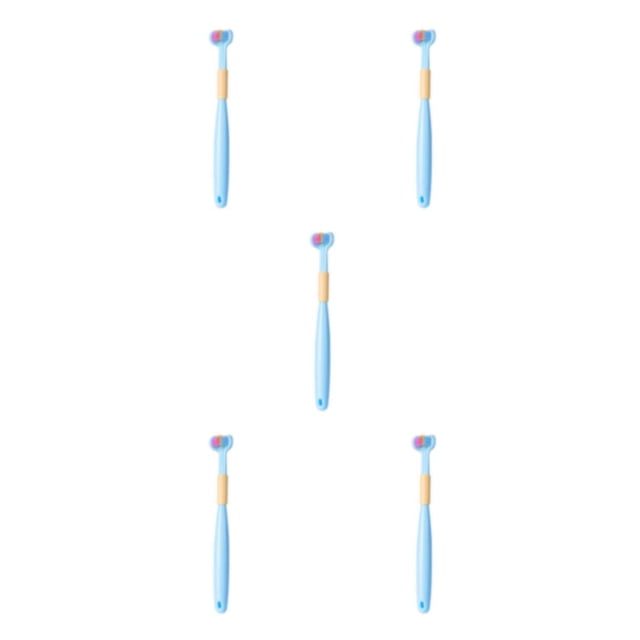 Baohd Macaron Color Toothbrush Vibrant And Stylish Three Head Toothbrush For Cleaning Plastic A22 Sky Blue Child 5Set