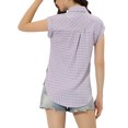 thumbnail image 3 of INSPIRE CHIC Chemise à Carreaux pour Femme à Col Pointu, Manches Courtes à Cap, Boutonnée, TG Lilas, 3 of 6