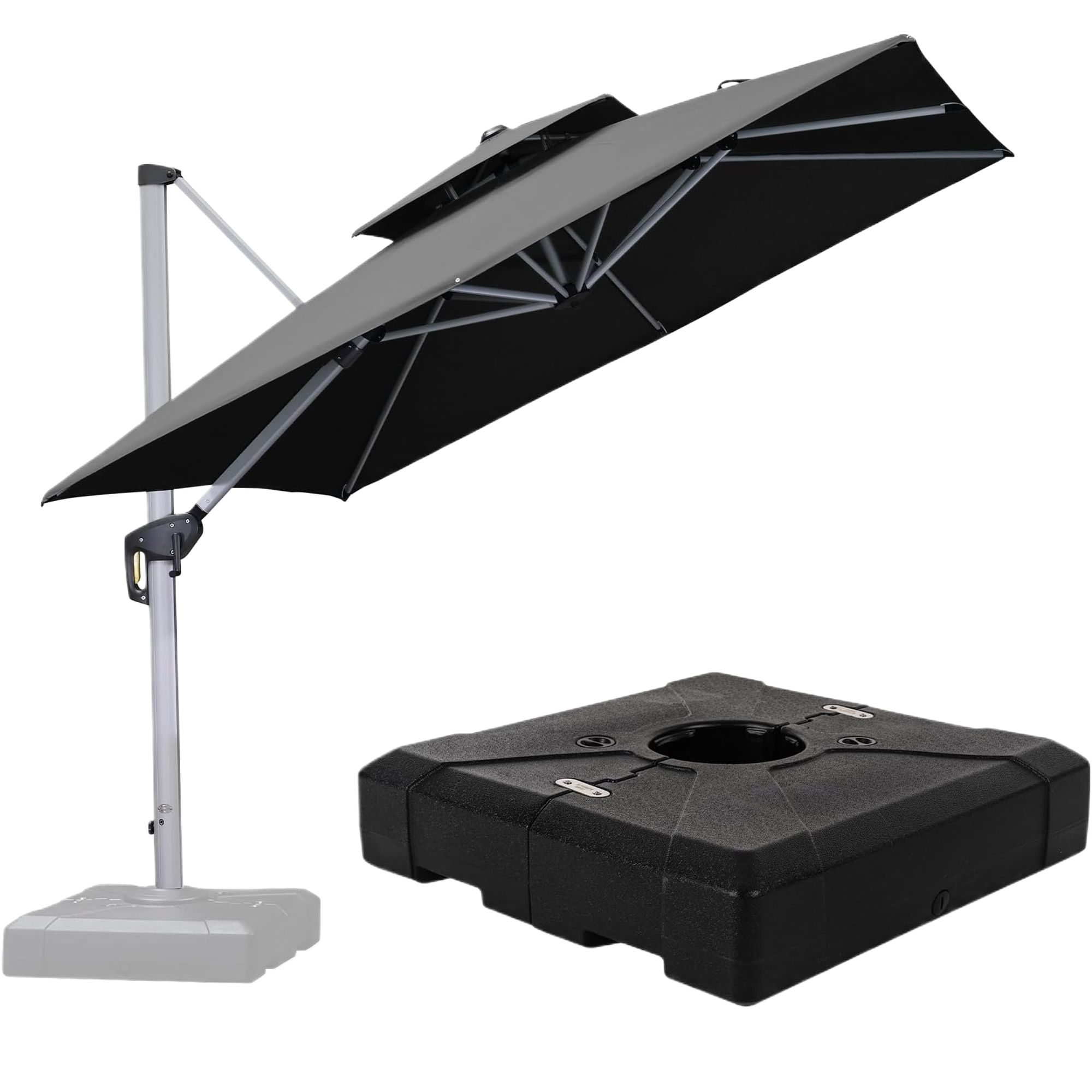 PURPLE LEAF Parasol de Patio Carré de Luxe 9 Pi avec Base, Grand Parasol Déporté à Mât Décentré avec Rotation à 360°, Gris
