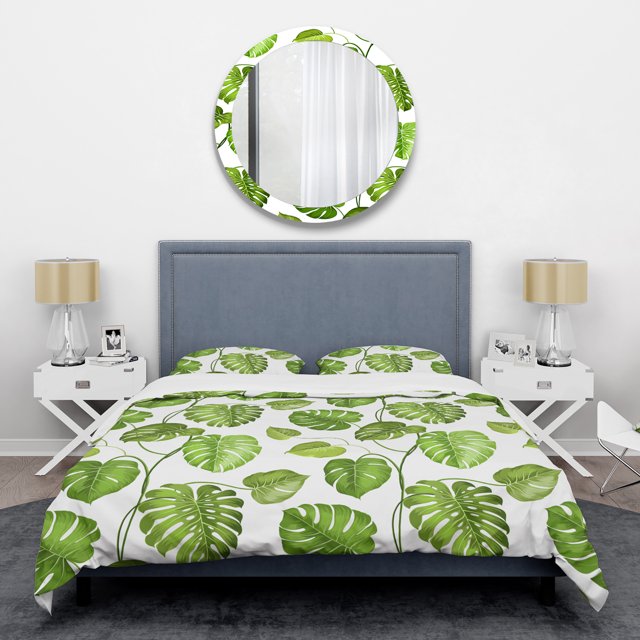 Designart « Feuilles de Palmier Tropicales II » Ensemble de Housse de Couette Mi-Siècle