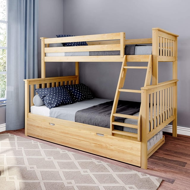 BEDSMART Lits Superposés Simple sur Double en Bois Massif avec Tiroir-Lit / Naturel
