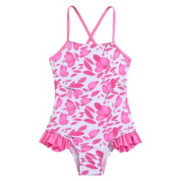 Sunnyoo Toddler Girls Floral One-Piece Swimsuit Criss-Cross Back Quick Dry Swimwear Bathing Suit