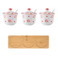 thumbnail image 1 of Hand Drawn Pattern Sugar Bowl With Lid, Ceramic Teacup Shape Sugar Pot, Coffee Accessories, Sugar Pourer, Kitchen Storage-Pink Rose-3 Set, 1 of 7