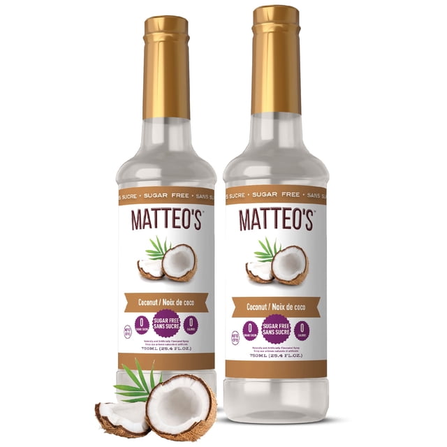 Matteo's Sugar Free Fruit Flavoring Syrup, Coconut, Delicious Coffee Syrup, 0 Calories, 0 Sugar, Keto Friendly (750mL, Single Bottle)