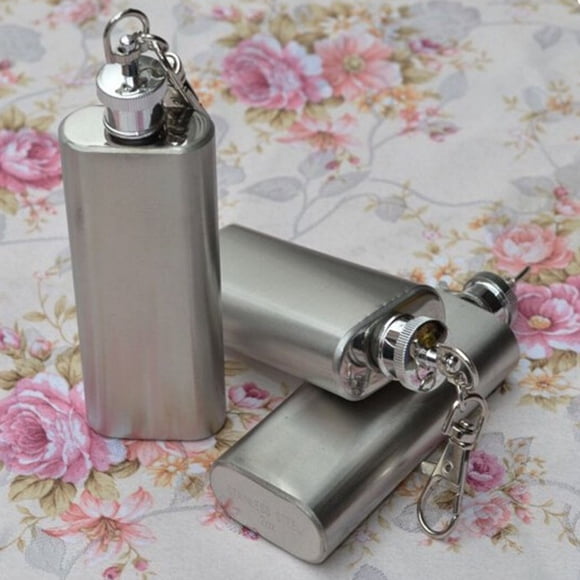 WIFKLSIIPG Flasque/flacon en Acier Inoxydable Mini 2oz avec Porte-Clés (Argent)