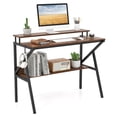 thumbnail image 1 of Costway Home Office Desk with Monitor Stand, Open Shelf & Metal Frame, Earphone Hook Brown, 1 of 10
