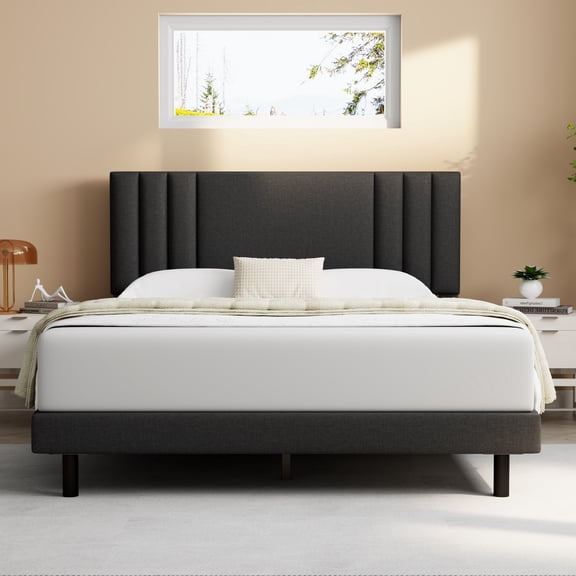 Queen Bed Frame, GELBIY Platform Bed Frames Queen Size with Fabric Upholstered Headboard, No Box Spring Needed, Grey