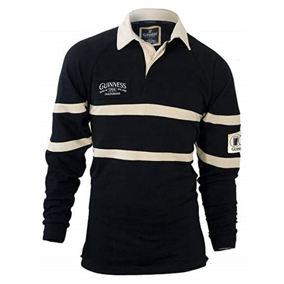 Guinness Chandail de Rugby Traditionnel Noir et Crème pour Homme Adulte