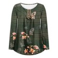 thumbnail image 1 of CEHVOM Mode Femmes T-Shirt Décontracté à Manches Trois-Quarts Imprimé Col en V Ample Blouse Tops Liquidation, 1 of 4