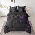 thumbnail image 2 of YST 7 Piece Geometry Bed in a Bag, Black Abstract Plaid Cushion Covers, Purple Square Pattern Bedding Set, King, 2 of 5