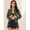thumbnail image 3 of INSPIRE CHIC Veste pour Femme Col Montant Manches Longues Fermeture Éclair Poche à Rabat Blouson Bomber TG Vert Olive, 3 of 6