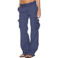 thumbnail image 1 of Jsaierl Womens Cargo Pants Elastic Waisted Button Straight Wide Leg Pants Solid Color Lightweight Running Trousers with Flap Pockets, 1 of 6