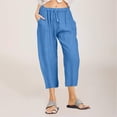 thumbnail image 3 of XZNGL Casual Cotton Linen Drawstring Elastic Waist Wide Leg Cropped Pants for Women, Breathable Summer Spring Fall All-Season Wear, Solid Color, 3 of 6