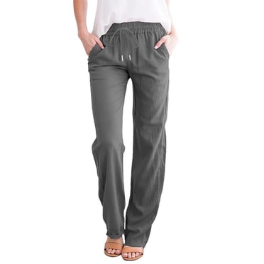 Pantalon Grand en Coton et Lin pour Femmes Taille Élastique à Cordon Pantalon Décontracté d'Été Coupe Ample Pantalon de Plage Pantalon Confortable