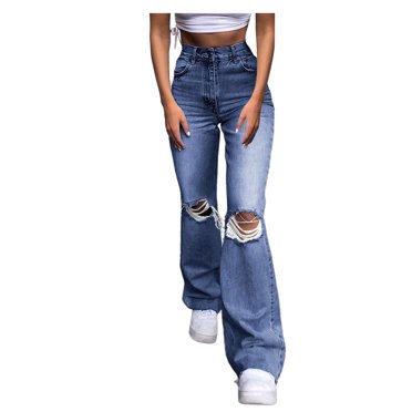 Ruimatai Women's High Waist Ripped Jeans Clearance Wide Leg Baggy Distressed Jean Womens Casual Fashion Denim Pants Trousers