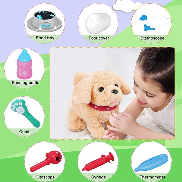 TEUVO Mallette Vétérinaire 15 Pièces – Chien Interactif Qui Marche Et Aboie, Jeu De Rôle