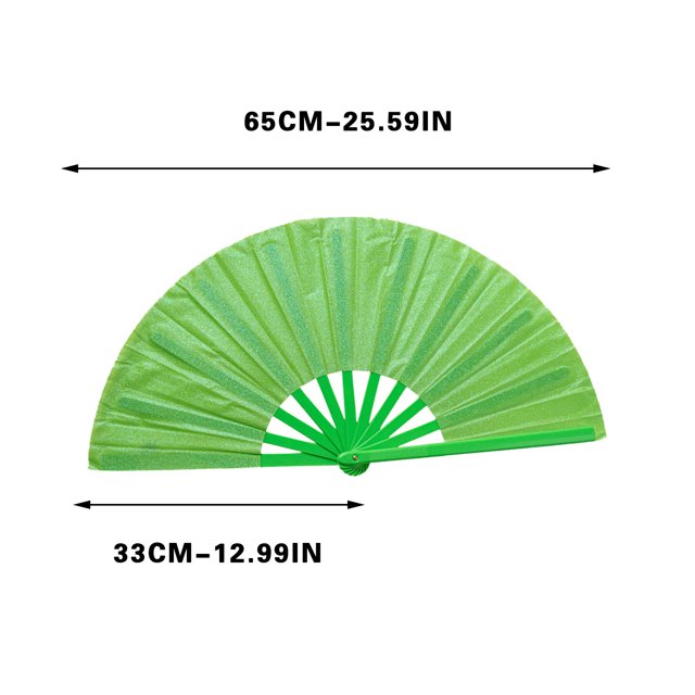 Btomtd 33cm Golden Glitter Solid Color Fan Martial Arts And Dance Props, Green