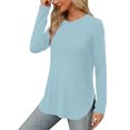 thumbnail image 4 of Yuyuzo Womens Tops Crew Neck Long Sleeve Side Split Solid Color Loose Casual Basic Fall Tunic Top, 4 of 6