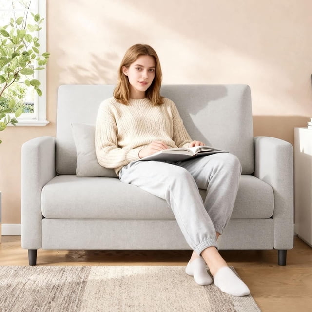 Bingirl 51.9-Inch Beige Chenille Loveseat Sofa for Reading