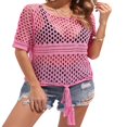 thumbnail image 3 of Tenue de Plage d'Été Ample pour Femmes, Cache-Maillot à Manches Courtes, Col Ras du Cou, Ajourée, à Lacets, 3 of 7
