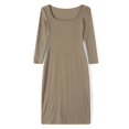 thumbnail image 3 of Women Long Bodycon Dress Solid Color Knitted Ribbed Square Neck Long Sleeve Dress Spring Fall Party Club Skinny Dress, 3 of 9