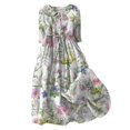 thumbnail image 1 of Pisexur Robe d'Automne pour Femme 2024 Mode Robe de Retour à la Maison à Imprimé Floral Manches Courtes Col Rabattu Robe Maxi Décontractée Fluide Tunique à Col en V Boutonnée avec Cordon Robe de Vacances Robe Grande Taille P-4TG, 1 of 3
