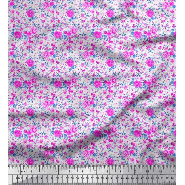 Soimoi Tissu en Poly Georgette Imprimé Feuilles et Roses par Yard 42 Pouces de Large