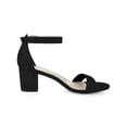 thumbnail image 3 of BLISSFUL STEP Women's Shoes Open Toe Mid Block Heel Ankle Strap Faux Suede Sandals Black 5, 3 of 8