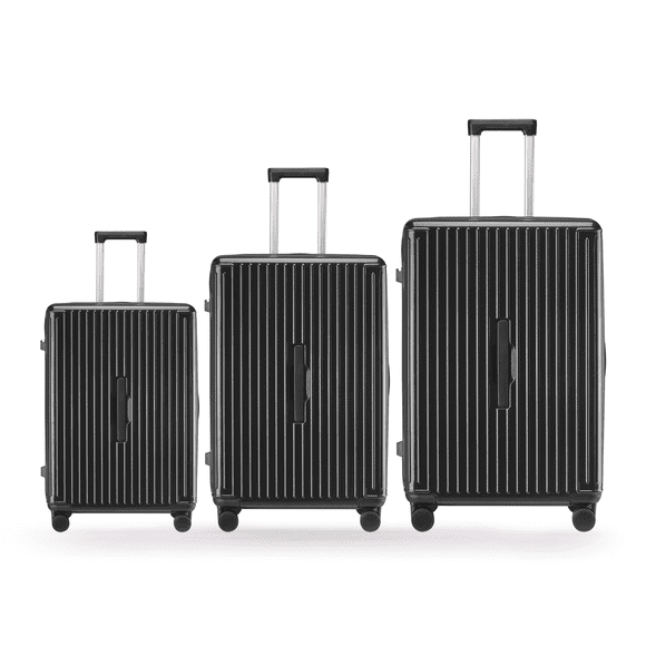 WINGOMART 3-Piece Luggage Set Lightweight Durable PC+ABS Hardshell, Double Spinner Wheels, TSA Lock - 22in/26IN/30in- BLACK