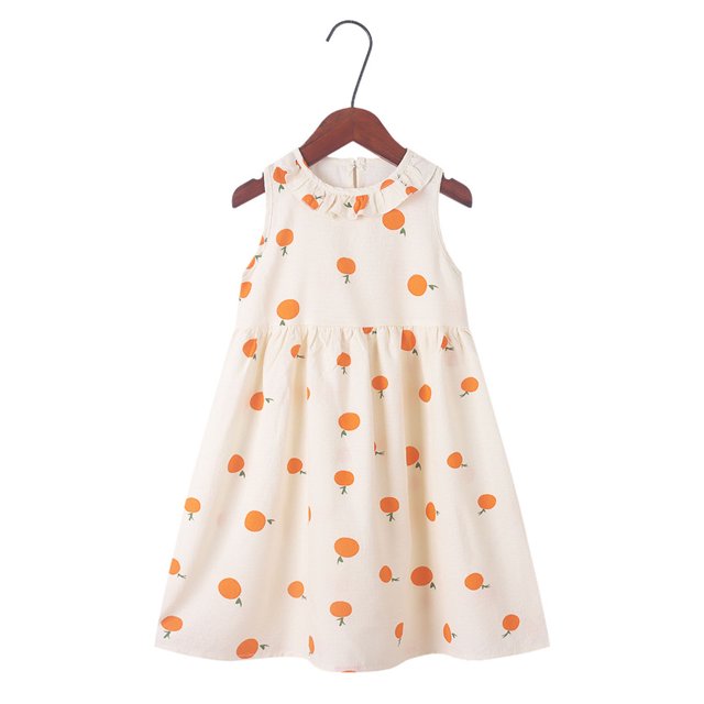 LOVZFMLL Fashion Girls' Summer Short Sleeve Ruffled Pockets Round-Neck Printed Dress Dress Sweet Tank Top