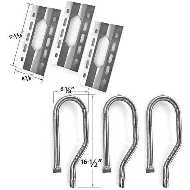 Repair kit for Nexgrill 720-0011, 720-0021, 720-0021-LP, 720-0037, 720-0041, 720-0047 gas models. Includes three stainless steel grill burners measuring 16 1/2 inches by 6 1/8 inches and three stainless steel heat tamers measuring 17-5/16 inches by 8-3/8 inches. Compatible with Costco, Kirkland Signature, The Classic, and Virco gas grill models.