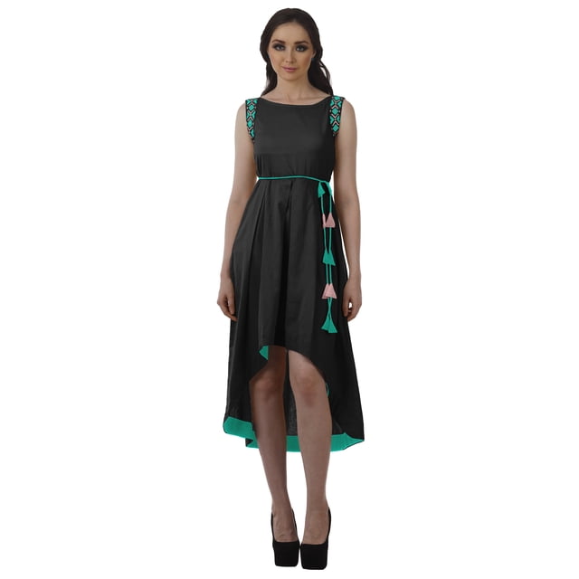 Moomaya Robes Asymétriques Sans Manches à Encolure Bateau pour Femmes, Robes Asymétriques Hautes-Basses