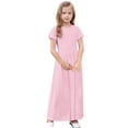 thumbnail image 4 of biudgviw Robe Maxi pour Filles à Manches Courtes, Col Ras du Cou, Couleur Unie, Robe Trapèze Décontractée, Robe d'Été Longue avec Poches, 4 of 6