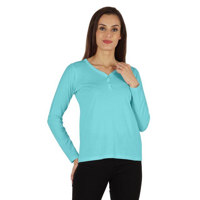 Inkmeso Solid Button Henley T-shirt For Womens Casual BasicLong SleeveTee T-shirts