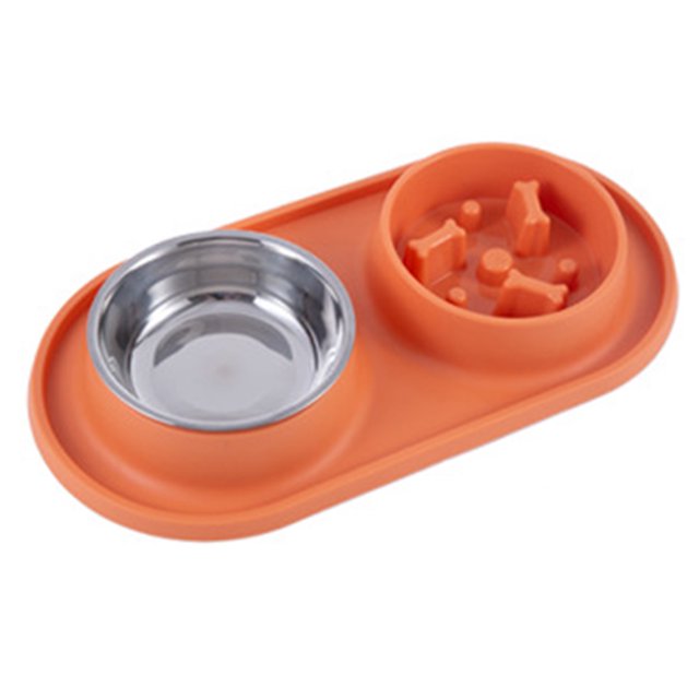 Dual Pet Bowls with Anti Overturn Design, Anti Choking and Slow Feed, Versatile Use, and Durable Material, Silicone Stainless Steel for Small Large Pets