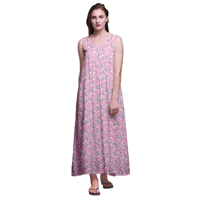Bimba Robe de Nuit en Rayonne pour Femmes Maxi Imprimée Tenue de Sommeil Robe de Nuit-TG