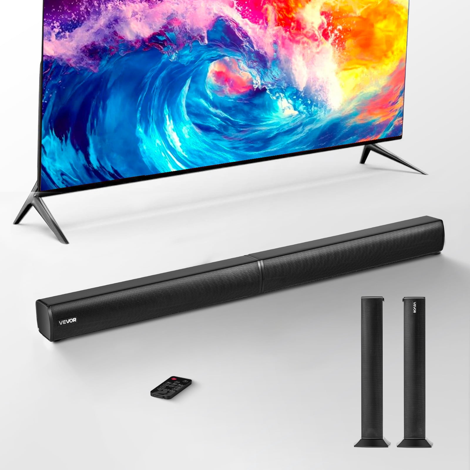 VEVOR Sound Bar for Smart TV, 2.0 Channel, 32-Inch 2 in 1 Detachable Soundbar TV Speakers, with Bluetooth HDMI AUX USB Connection, Remote Control, 80W Surround Sound System, for Home Theater Audio