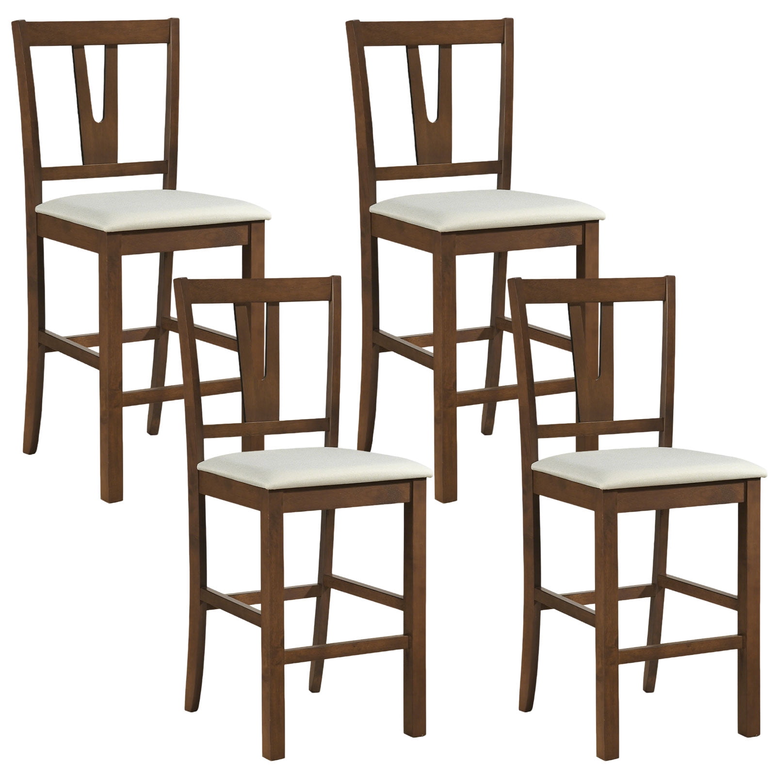 Gymax Counter Height Wooden Bar Stools Set of 4 24'' Mid-Century Modern Wood Barstools