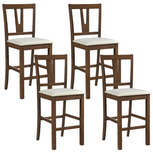 Gymax Counter Height Wooden Bar Stools Set of 4 24'' Mid-Century Modern Wood Barstools