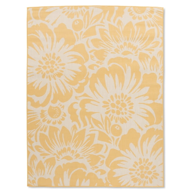 Erbanica Tapis Jaune à Séchage Rapide à Motif Floral pour Intérieur et Extérieur, Résistant aux Intempéries, Facile à Nettoyer