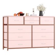 YUSAZENS 10 Drawer TV Stand with Storage - Iron Media Console with Pink Fabric, Stylish TV Stand with Extra Storage for Living Room
