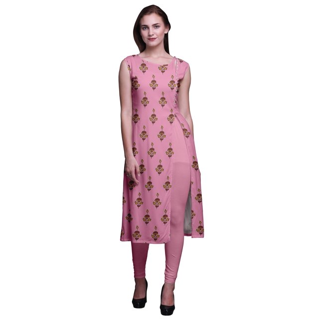 Bimba Kurta Sans Manches Imprimée Kurti Droite pour Femmes Vêtements d'Été Indiens