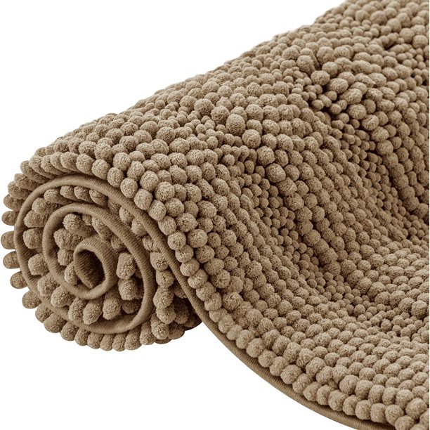 CHUN YI Anti-slip Bathroom Mat Absorbent Plush Polyester, 17"x47", Sand