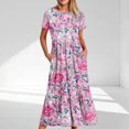 thumbnail image 2 of Weiqiqre Robe Midi Trapèze à Manches Courtes d'Été pour Femme, Décontractée, à Fleurs, Style T-Shirt, Fluide, de Plage, avec Poches, 2 of 5