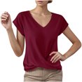 thumbnail image 1 of Summer T Shirts for Women V-Neck Short Sleeve Casual Tops Solid Color Basic Tees, 1 of 4