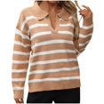 thumbnail image 2 of RXIRUCGD Chandail Ample à Fermeture Éclair pour Femme, Tissé, à Rayures, Patchwork, Semi-Col Roulé, Manches Longues, Col à Revers, Haut/chemise, Kaki, Taille : TG, 2 of 7