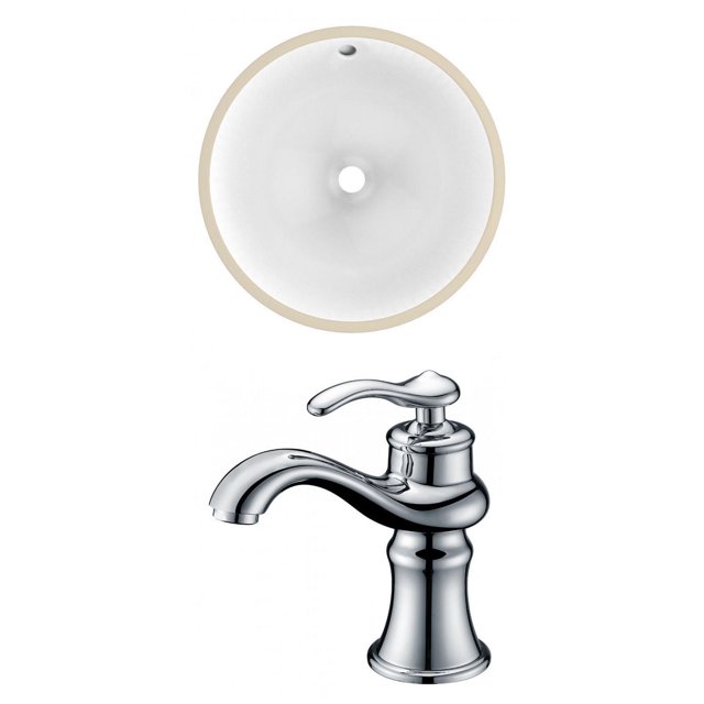 15.25-in. W Round Bathroom Undermount Sink Set In White - Chrome Hardware AI-22829