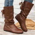 thumbnail image 2 of Bmisegm Bottes Rétro à Bout Rond pour Femmes, Couleur Unie, Grande Taille, Nœud, Talon Compensé, Semelle Épaisse, Légères, Mi-Mollet, Chaussures Bottes pour Femmes, Brun 7.5, 2 of 9